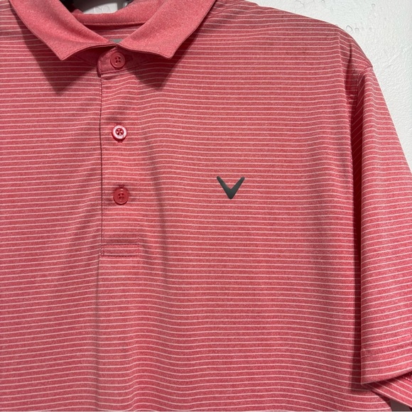 Callaway Opti Dri Men's Large Striped Salmon Short Sleeve Golf Polo Athletic - Picture 2 of 9
